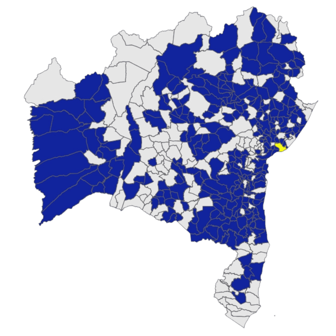 Mapa da Bahia destacando os municípios com Guarda Civil Municipal